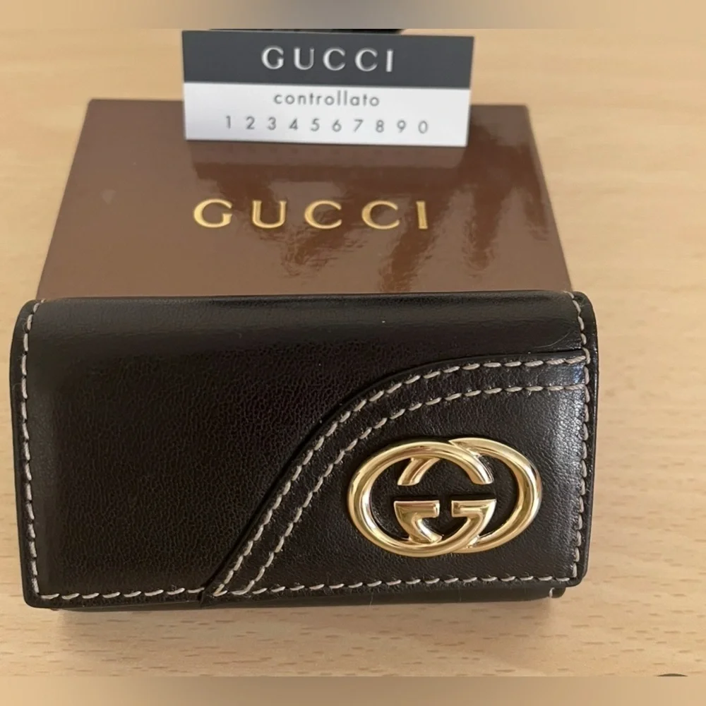 Vintage Gucci GG Black Leather Key Holder Box Controllato BNWOT